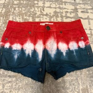 No Boundaries Red and Blue Tie-Dye Jean Shorts